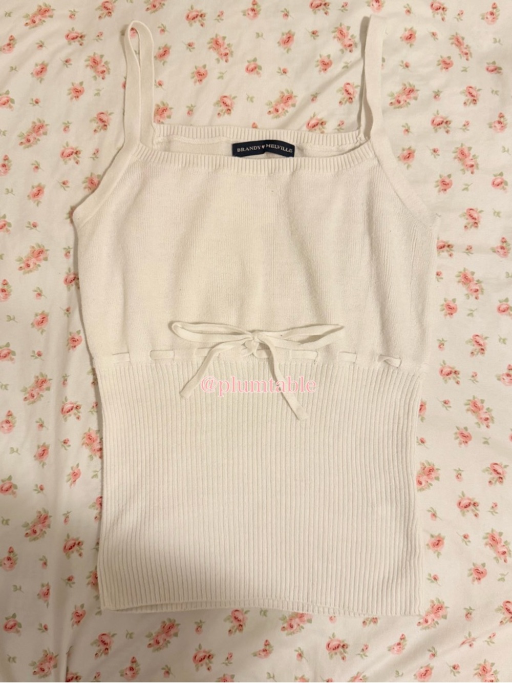 Brandy Melville Cream Ribbed Tie-Front Camisole